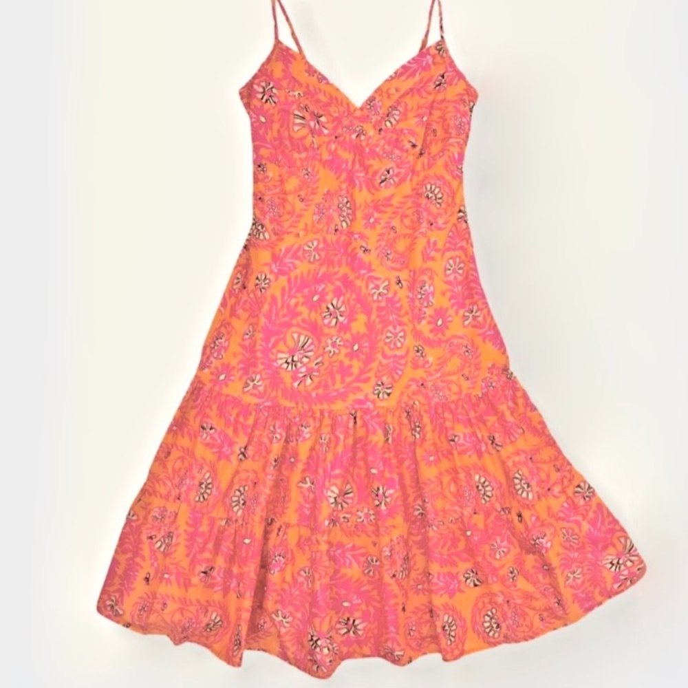Vintage Gap Sundress Y2K sz 4 Spaghetti Straps lined cotton Orange Pink Floral